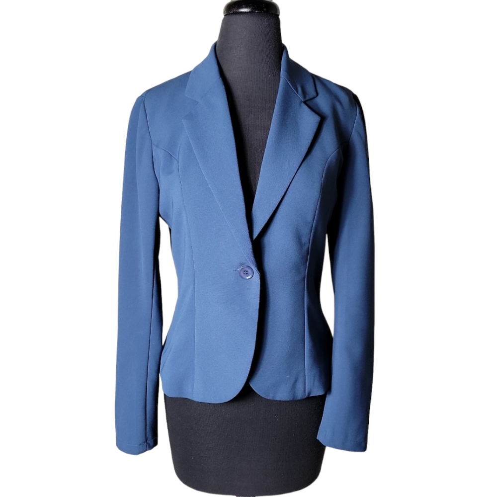 French Mauve single button blue women's blazer size medium
